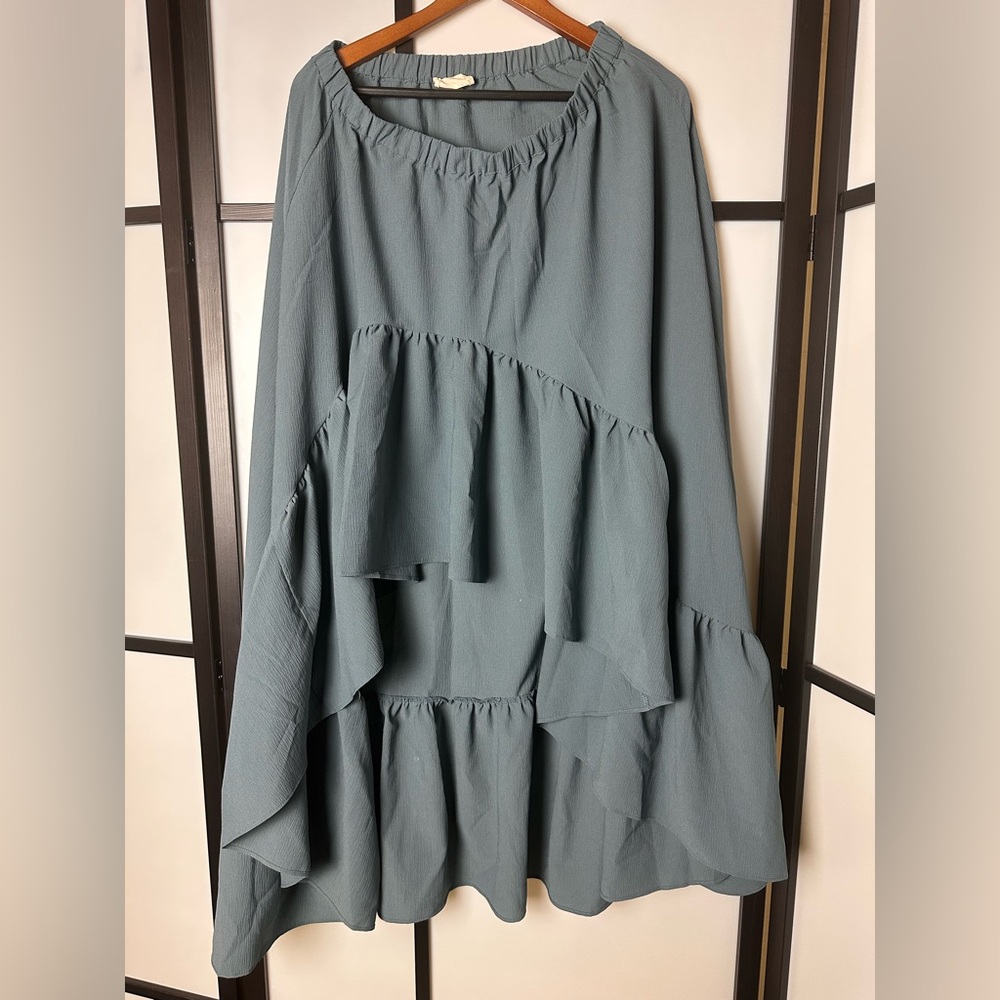 Joyfolie Asymmetrical Tiered Skirt in Slate Blue-Green